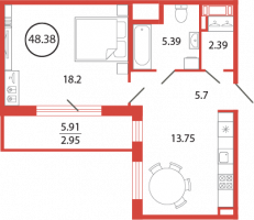 1 ккв № 149 Корп.: 19 , Секция 4  в ЖК Энфилд