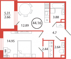 1 ккв № 130 Корп.: 19 , Секция 3  в ЖК Энфилд