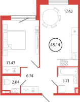 2 ккв (Евро) № 102 Корп.: 18 , Секция 3  в ЖК Энфилд