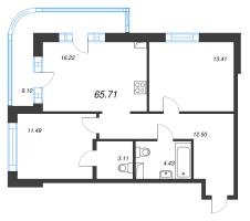 3 ккв (Евро) № 9 Корп.: 21 , Секция 1  в ЖК Энфилд