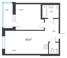 2 ккв (Евро) № 15 Корп.: 18 , Секция 1  в ЖК Энфилд
