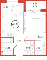 2 ккв (Евро) № 109 Корп.: 18 , Секция 3  в ЖК Энфилд