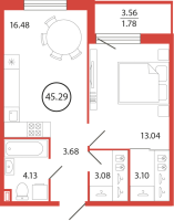 2 ккв (Евро) № 121 Корп.: 18 , Секция 3  в ЖК Энфилд
