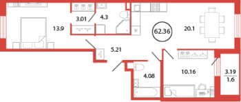 3 ккв (Евро) № 159 Корп.: 17 , Секция 4  в ЖК Энфилд