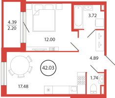 2 ккв (Евро) № 3 Корп.: 18 , Секция 1  в ЖК Энфилд