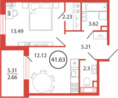 1 ккв № 26 Корп.: 19 , Секция 1  в ЖК Энфилд