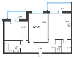 3 ккв (Евро) № 61 Корп.: 18 , Секция 2  в ЖК Энфилд