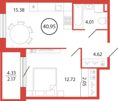 2 ккв (Евро) № 10 Корп.: 18 , Секция 1  в ЖК Энфилд