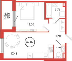 2 ккв (Евро) № 15 Корп.: 18 , Секция 1  в ЖК Энфилд
