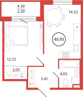 1 ккв № 387 Корп.: 18 , Секция 8  в ЖК Энфилд