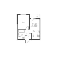 1 ккв № 103 Корп.: 1 , Секция 2  в ЖК Ермак
