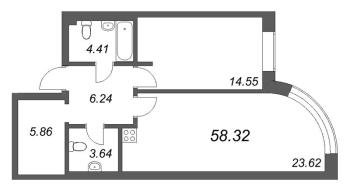 2 ккв (Евро) № 79 Корп.: 1 , Секция 5  в ЖК Фонтанка 130