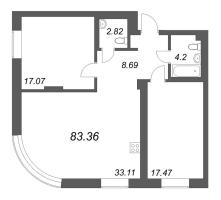 3 ккв (Евро) № 36 Корп.: 1 , Секция 3  в ЖК Фонтанка 130
