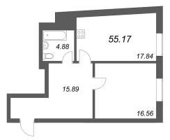 2 ккв (Евро) № 84 Корп.: 1 , Секция 5  в ЖК Фонтанка 130