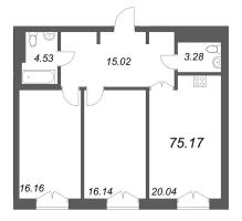 3 ккв (Евро) № 14 Корп.: 1 , Секция 1  в ЖК Фонтанка 130