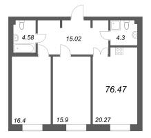 3 ккв (Евро) № 2 Корп.: 1 , Секция 1  в ЖК Фонтанка 130