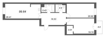 3 ккв (Евро) № 66 Корп.: 1 , Секция 4  в ЖК Фонтанка 130