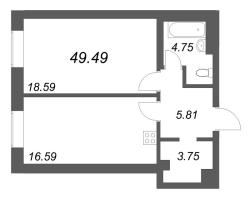 2 ккв (Евро) № 65 Корп.: 1 , Секция 4  в ЖК Фонтанка 130