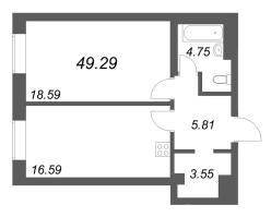 2 ккв (Евро) № 71 Корп.: 1 , Секция 4  в ЖК Фонтанка 130