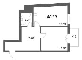 2 ккв (Евро) № 92 Корп.: 1 , Секция 5  в ЖК Фонтанка 130