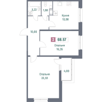 2 ккв № 1017 Корп.: 1 , Секция 10  в ЖК Фотограф