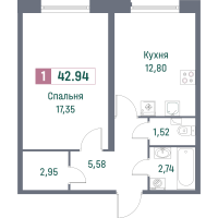 1 ккв № 477 Корп.: 2 , Секция 6  в ЖК Фотограф