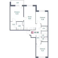 4 ккв (Евро) № 638 Корп.: 3 , Секция 6  в ЖК Фотограф