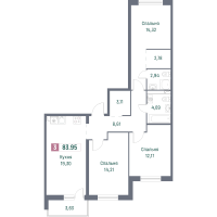 4 ккв (Евро) № 440 Корп.: 3 , Секция 4  в ЖК Фотограф