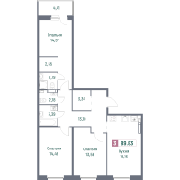 4 ккв (Евро) № 345 Корп.: 3 , Секция 3  в ЖК Фотограф