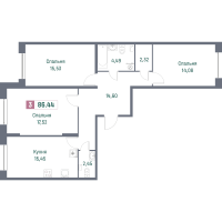 4 ккв (Евро) № 556 Корп.: 2 , Секция 5  в ЖК Фотограф