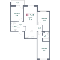 4 ккв (Евро) № 714 Корп.: 3 , Секция 7  в ЖК Фотограф