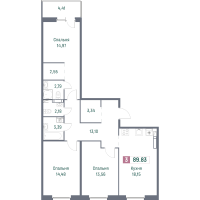 4 ккв (Евро) № 338 Корп.: 3 , Секция 3  в ЖК Фотограф