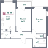 3 ккв (Евро) № 848 Корп.: 1 , Секция 9  в ЖК Фотограф