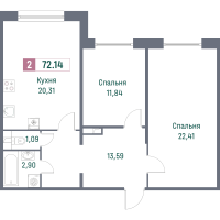3 ккв (Евро) № 82 Корп.: 2 , Секция 2  в ЖК Фотограф
