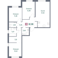 4 ккв (Евро) № 808 Корп.: 3 , Секция 8  в ЖК Фотограф