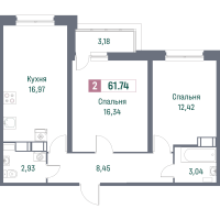 3 ккв (Евро) № 1115 Корп.: 1 , Секция 11  в ЖК Фотограф