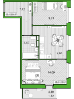 2 ккв № 3 Корп.: 4.2.2 , Секция 4.2.2  в ЖК Friends