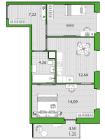 2 ккв № 158 Корп.: 4.1.2 , Секция 4.1.2  в ЖК Friends