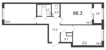 2 ккв № 348 Корп.: 9.1 , Секция 5  в ЖК Галактика