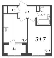 1 ккв № 802 Корп.: 9.3 , Секция 12  в ЖК Галактика