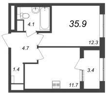 1 ккв № 428 Корп.: 9.1 , Секция 6  в ЖК Галактика