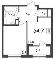 1 ккв № 509 Корп.: 9.3 , Секция 8  в ЖК Галактика