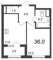 1 ккв № 1285 Корп.: 9.1 , Секция 16  в ЖК Галактика