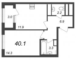 1 ккв № 1261 Корп.: 9.3 , Секция 18  в ЖК Галактика