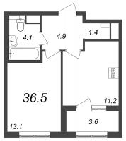 1 ккв № 713 Корп.: 9.1 , Секция 9  в ЖК Галактика