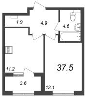 1 ккв № 657 Корп.: 9.1 , Секция 9  в ЖК Галактика
