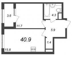 1 ккв № 928 Корп.: 9.1 , Секция 12  в ЖК Галактика