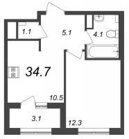 1 ккв № 1058 Корп.: 9.3 , Секция 15  в ЖК Галактика