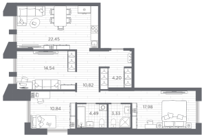 4 ккв (Евро) № 213 Корп.: 5 , Секция 4  в ЖК Галерная гавань