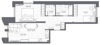 3 ккв (Евро) № 210 Корп.: 5 , Секция 4  в ЖК Галерная гавань